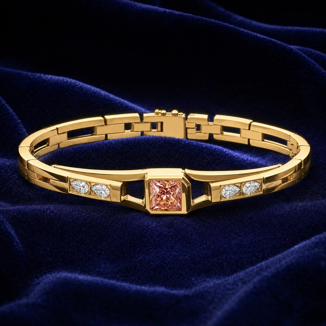 Orizzonte d'Oriente, 1.02 ct tw princess lab grown diamond men’s bracelet in 14K yellow gold (front view)