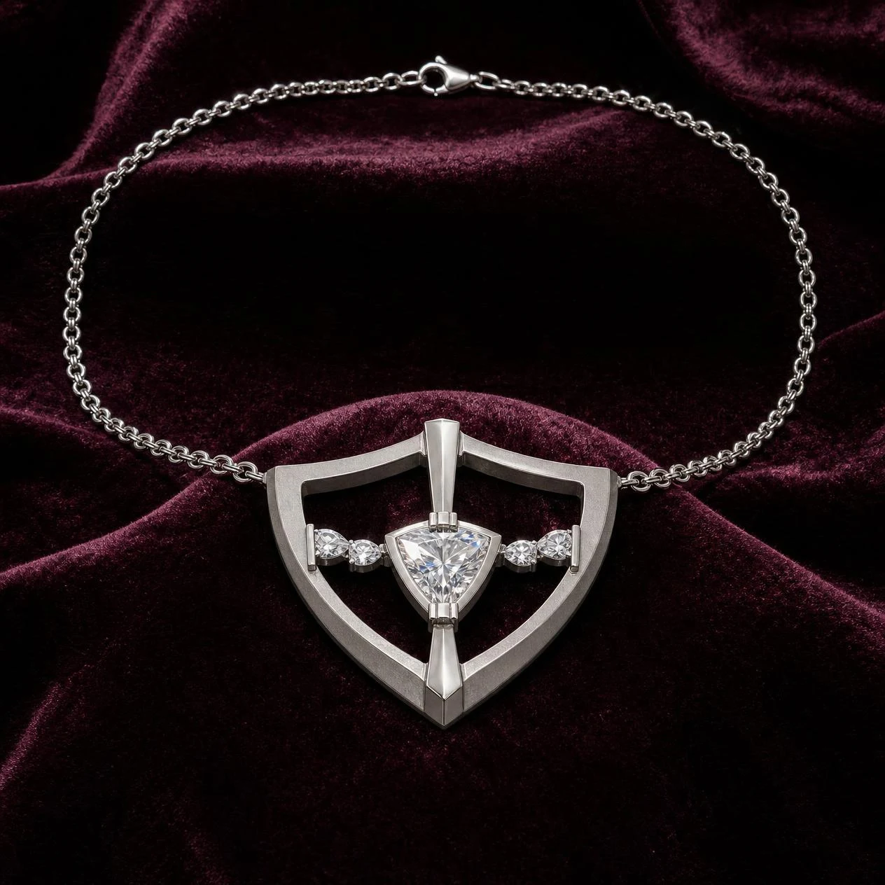 Basalto Profondo, 1.1 ct tw trillion lab grown diamond men’s necklace in 14K white gold (front view)