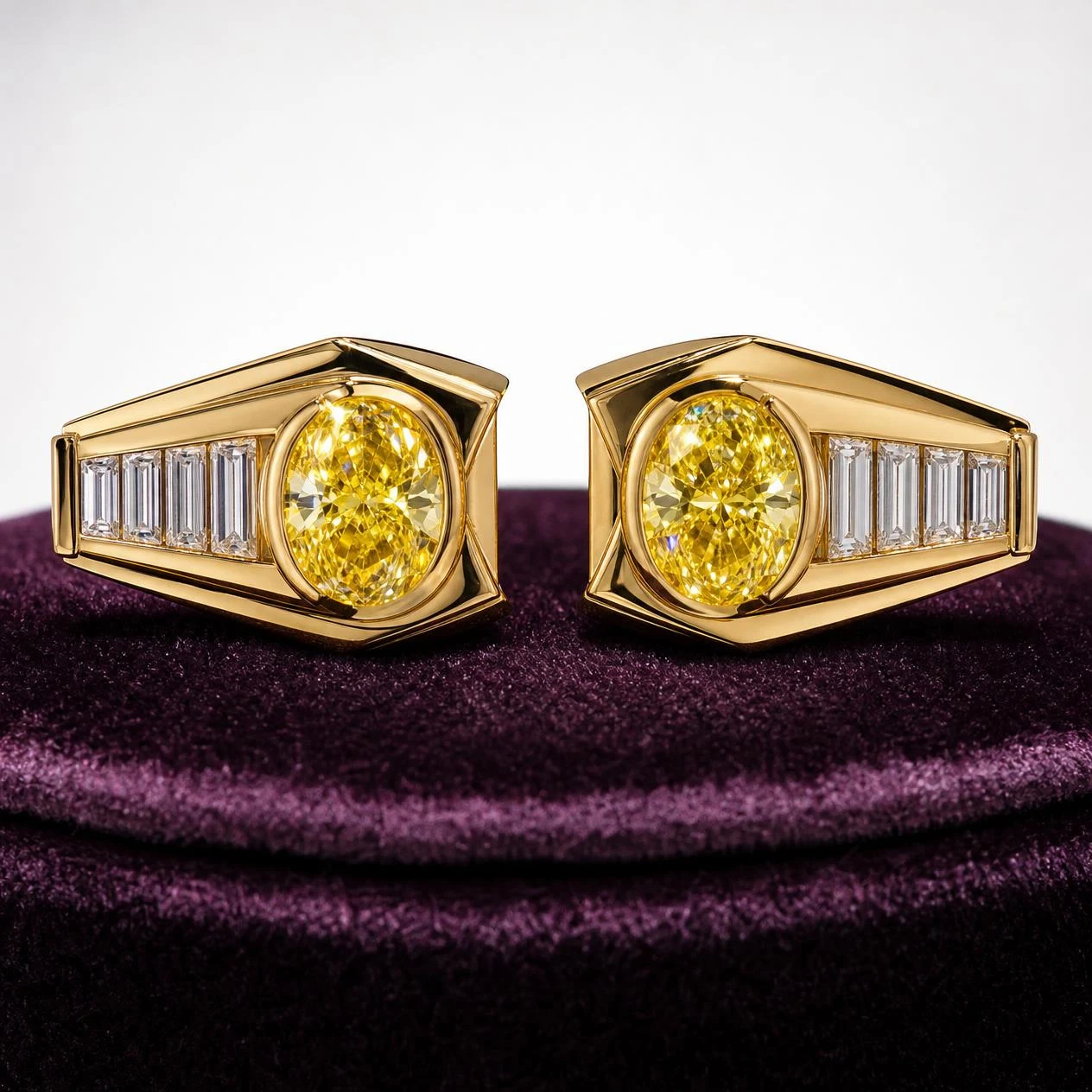Meridiano Fiero, 2.52 ct tw oval lab grown diamond men’s earrings in 14K yellow gold (front view)