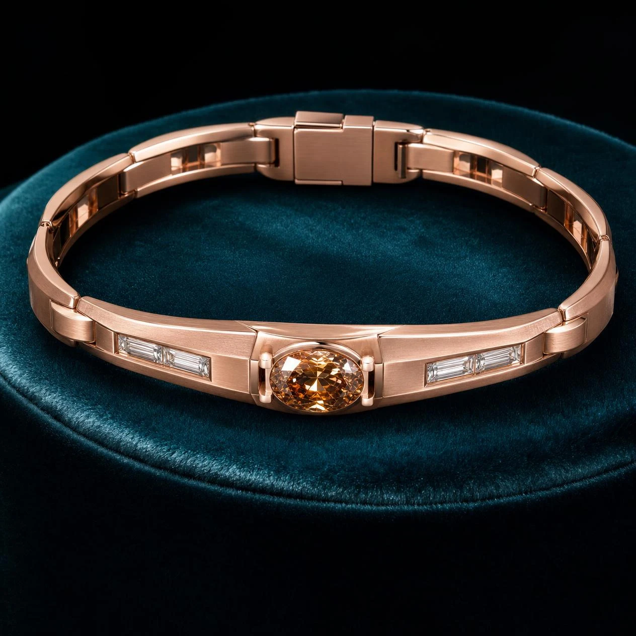 Marchese d'Acciaio, 1.24 ct tw oval lab grown diamond men’s bracelet in rose gold (front view)