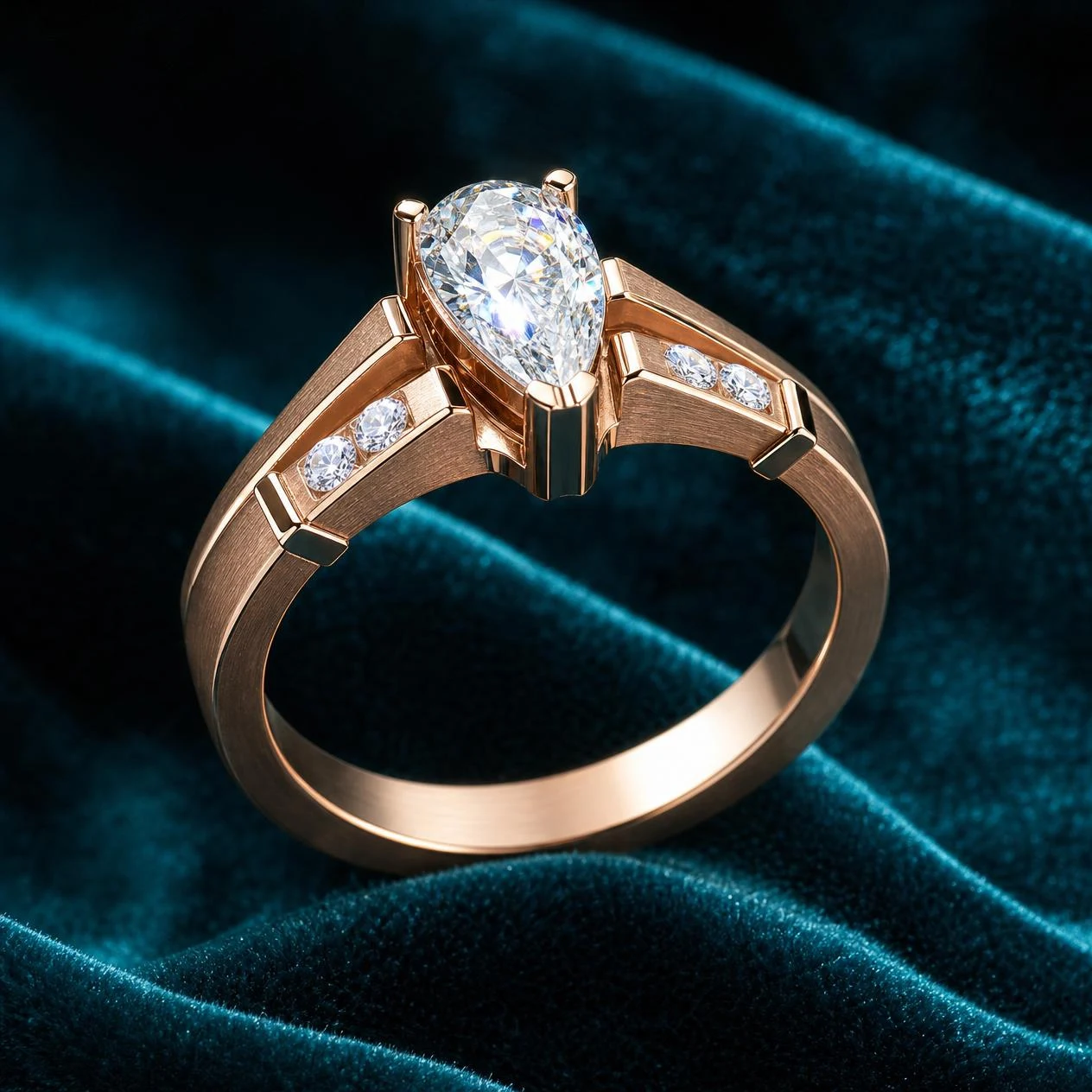 Bronzo Supremo, 1.28 ct tw pear lab grown diamond men’s ring in rose gold (front view)