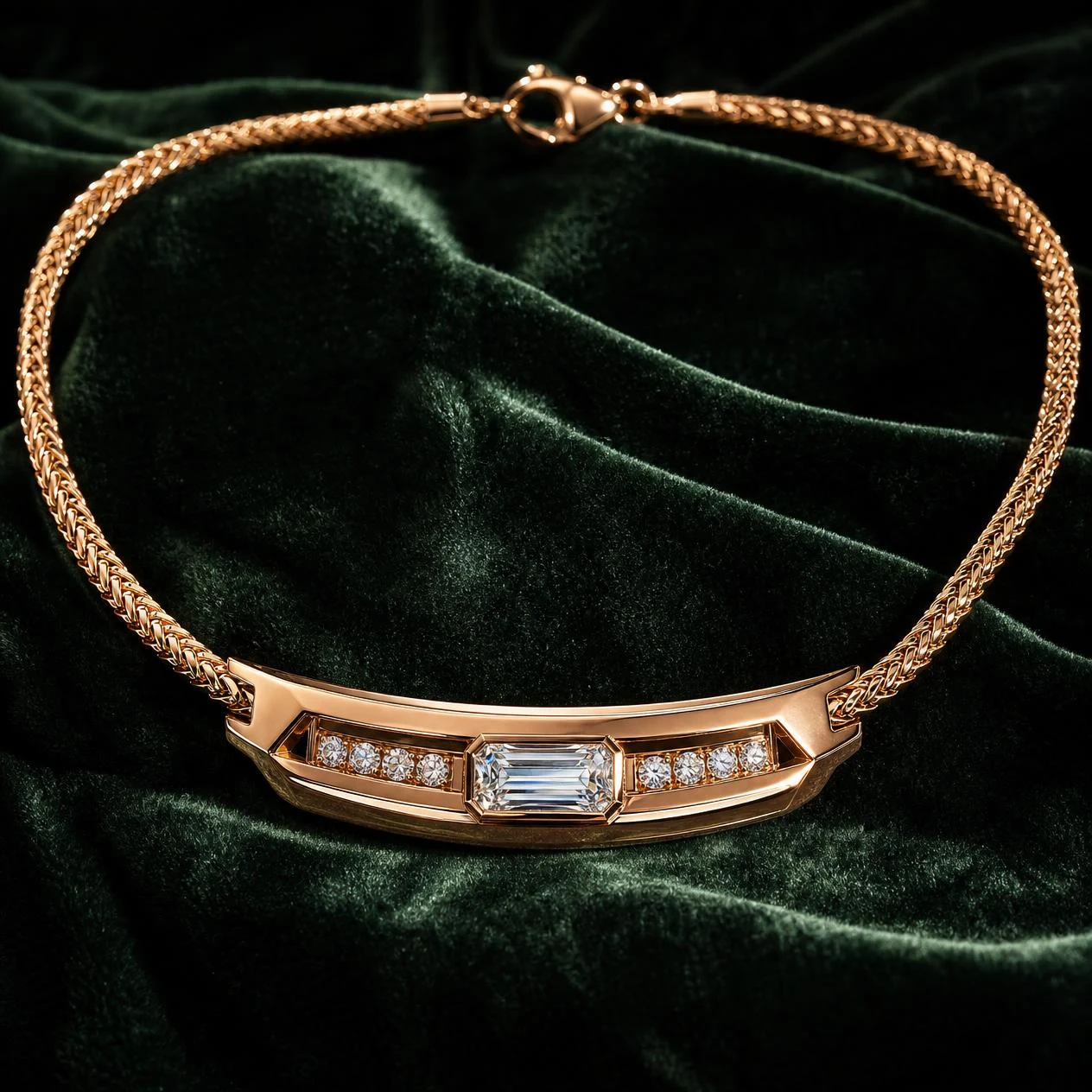 Patrizio di Roma, 1.19 ct tw emerald lab grown diamond men’s necklace in rose gold (front view)