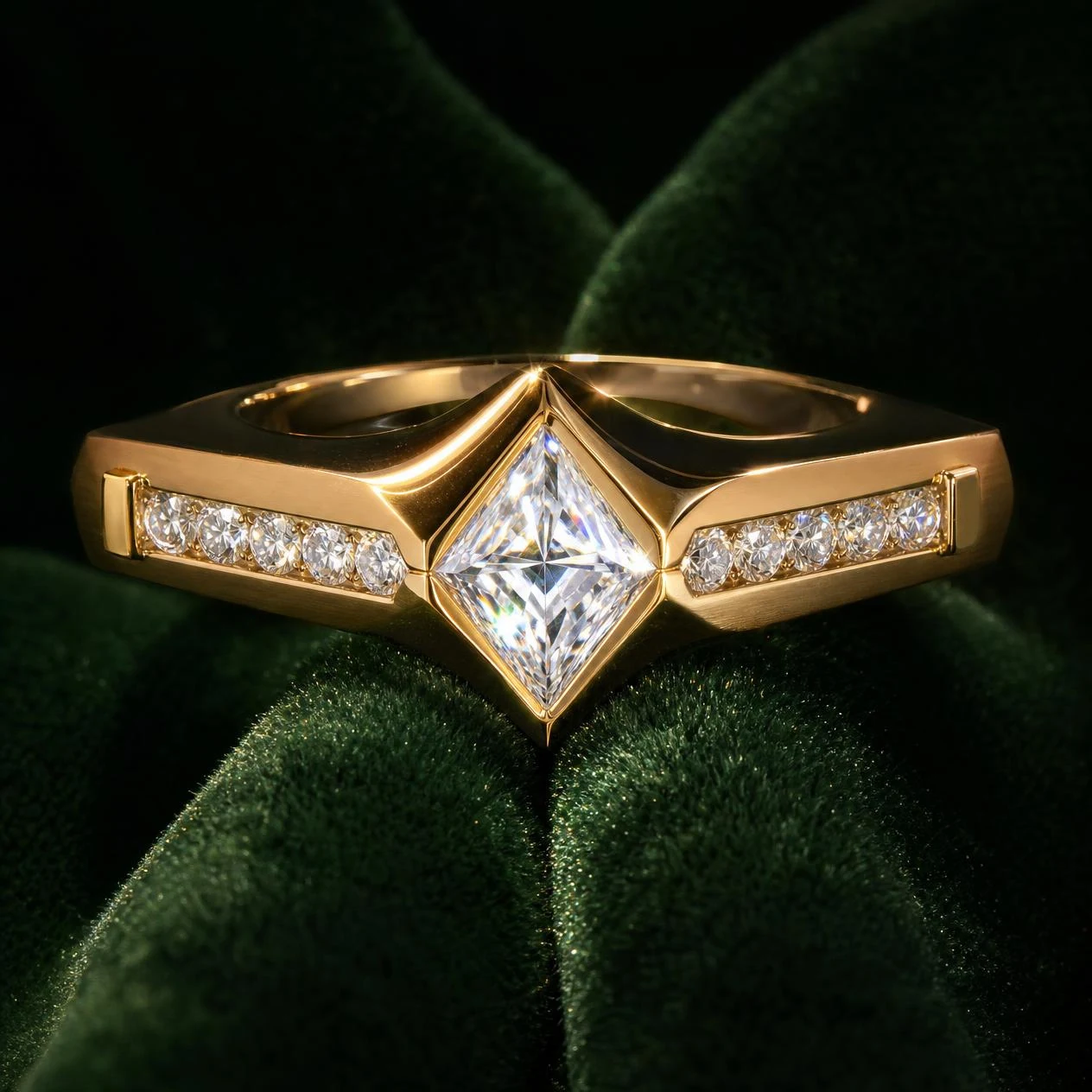 Leone di Platino, 1.09 ct tw kite lab grown diamond men’s ring in 14K yellow gold (front view)