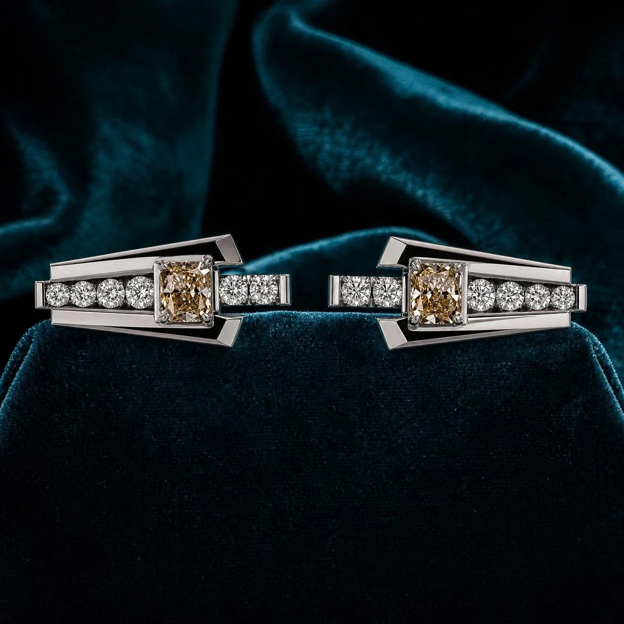 Vértice Hondo, 2.12 ct tw radiant lab grown diamond earrings in 14K white gold (front view)