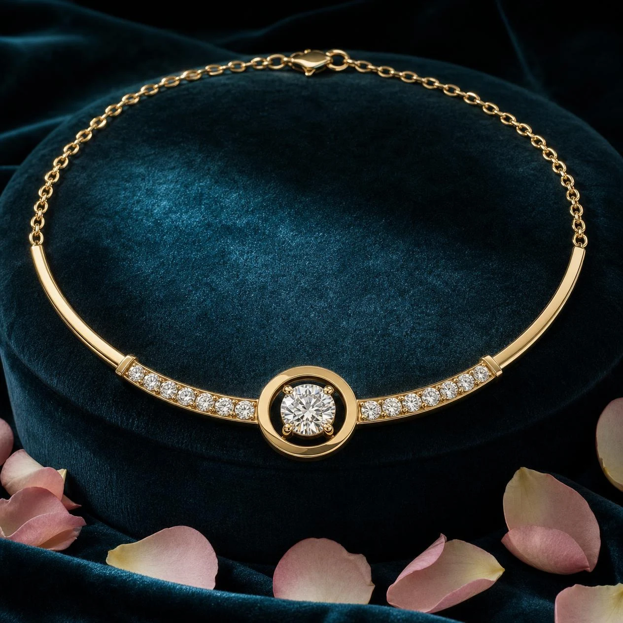 Douce Ardente, 1.6 ct tw round lab grown diamond necklace in 14K yellow gold (front view)