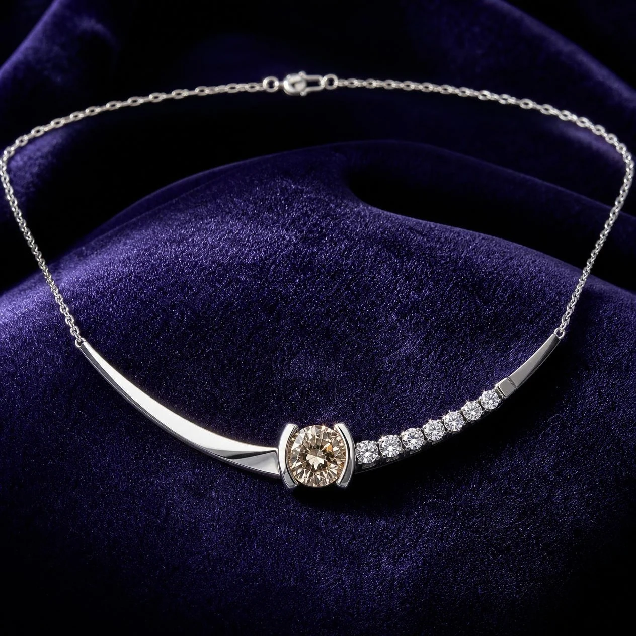 Llama Sagrada, 1.82 ct tw round lab grown diamond necklace in 14K white gold (front view)