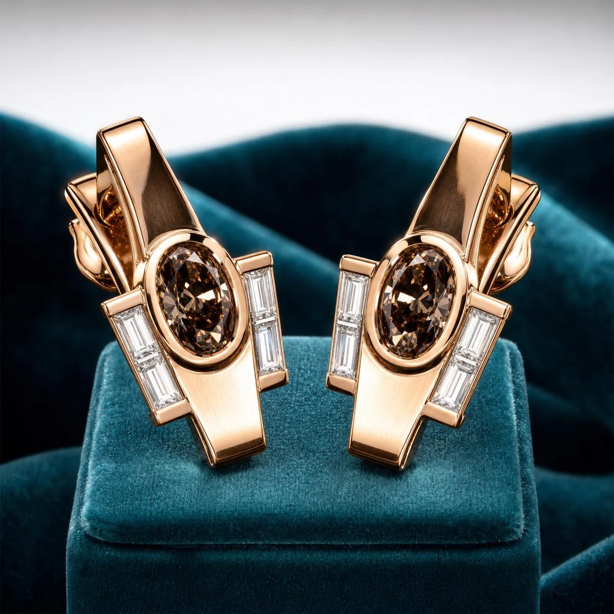 Promontorio Nero, 2.52 ct tw oval lab grown diamond men’s earrings in rose gold (front view)