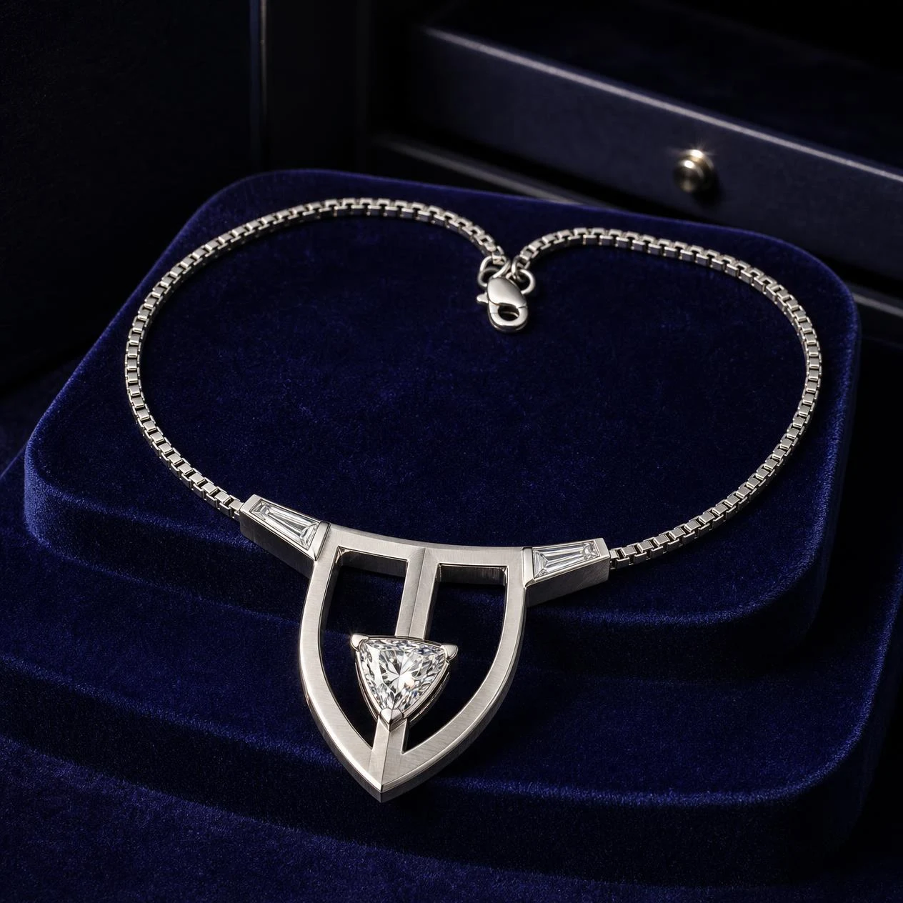 Platino Fermo, 1.25 ct tw trillion lab grown diamond men’s necklace in 14K white gold (front view)