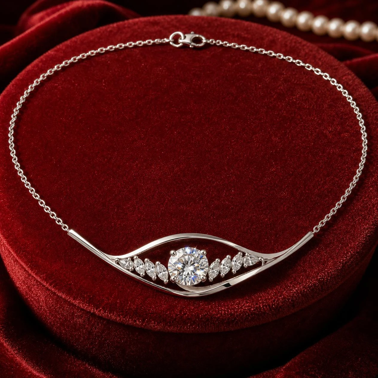 Fiore Incantata, 2.08 ct tw round lab grown diamond necklace in 14K white gold (front view)