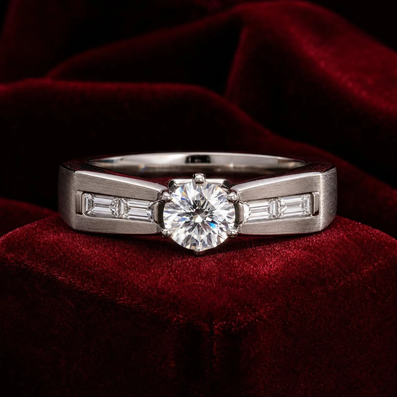 Navigatore Fermo, 1.15 ct tw round lab grown diamond men’s ring in 14K white gold (front view)