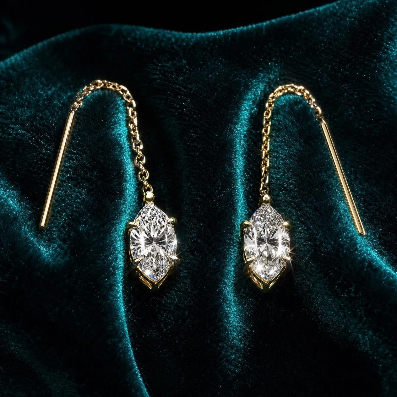 Clair Infinie, 1.2 ct marquise lab grown diamond earrings in 14K yellow gold (front view)