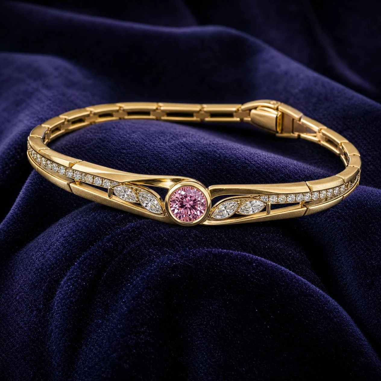 Laguna Segreta, 2.67 ct tw round lab grown diamond bracelet in 14K yellow gold (front view)