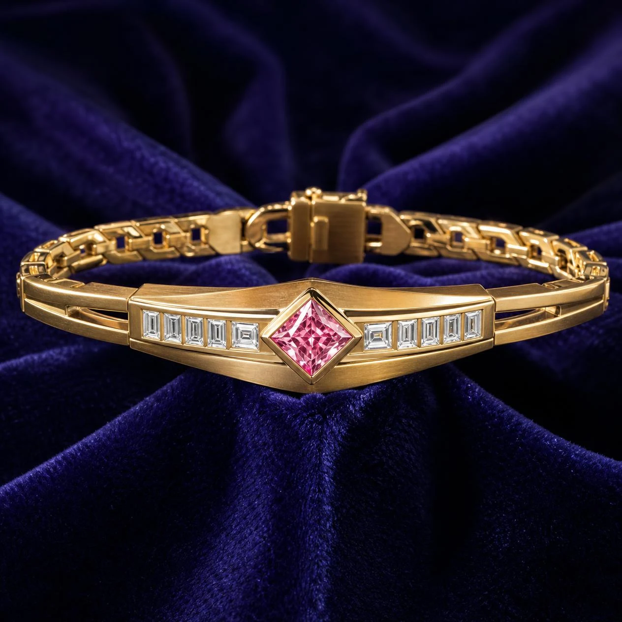 Ferro di Marmo, 1.55 ct tw kite lab grown diamond men’s bracelet in 14K yellow gold (front view)