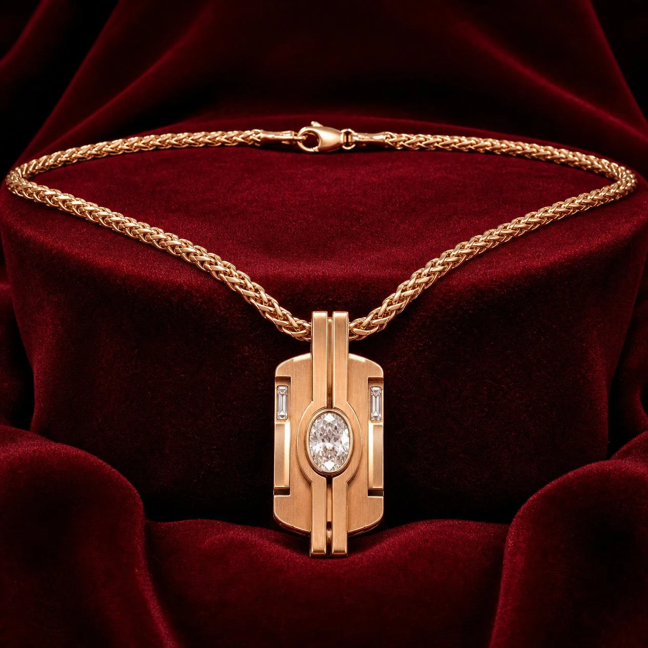 Marmo Sovrano, 0.92 ct tw oval lab grown diamond men’s necklace in rose gold (front view)