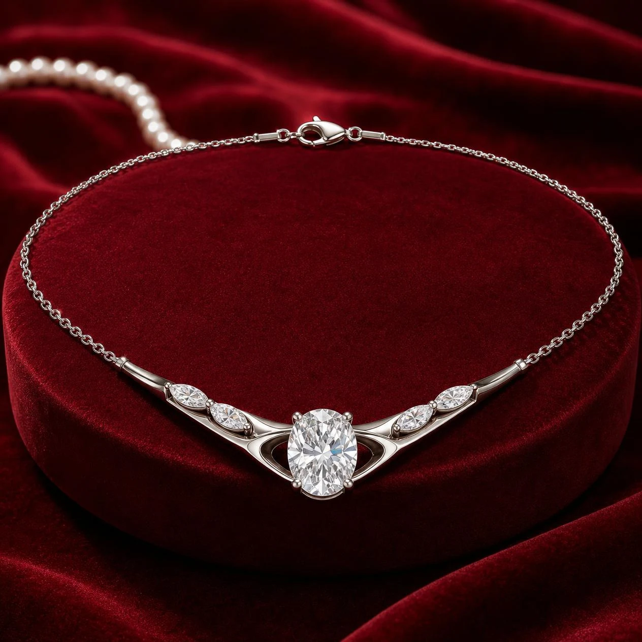 Galassia Delicata, 1.21 ct tw oval lab grown diamond necklace in 14K white gold (front view)