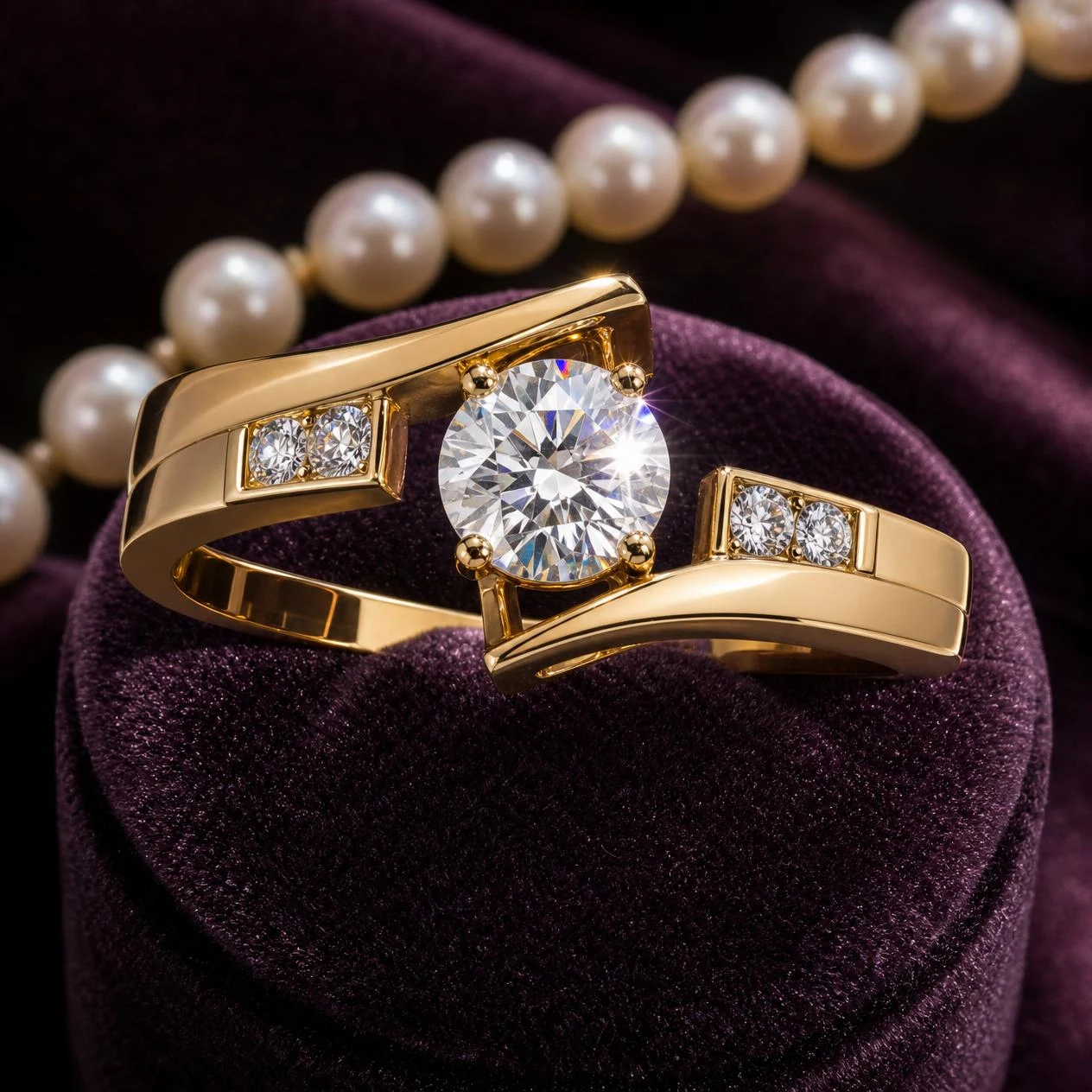 Poesia di Seta, 1.32 ct tw round lab grown diamond ring in 14K yellow gold (front view)