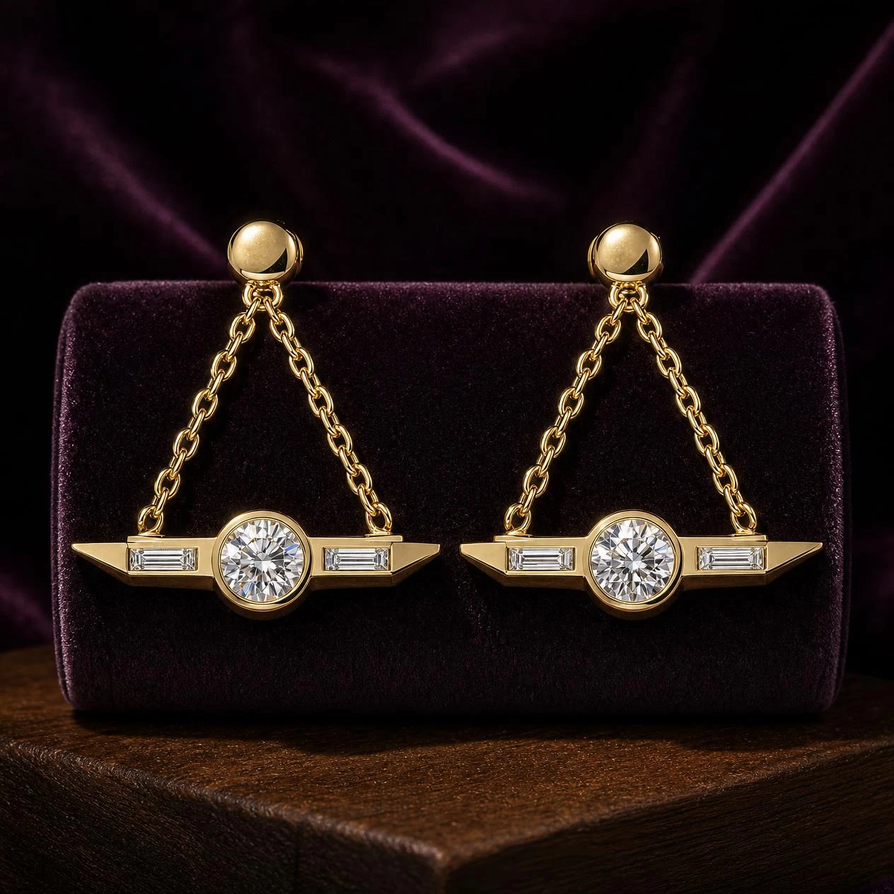 Levante Tenace, 1.36 ct tw round lab grown diamond men’s earrings in 14K yellow gold (front view)