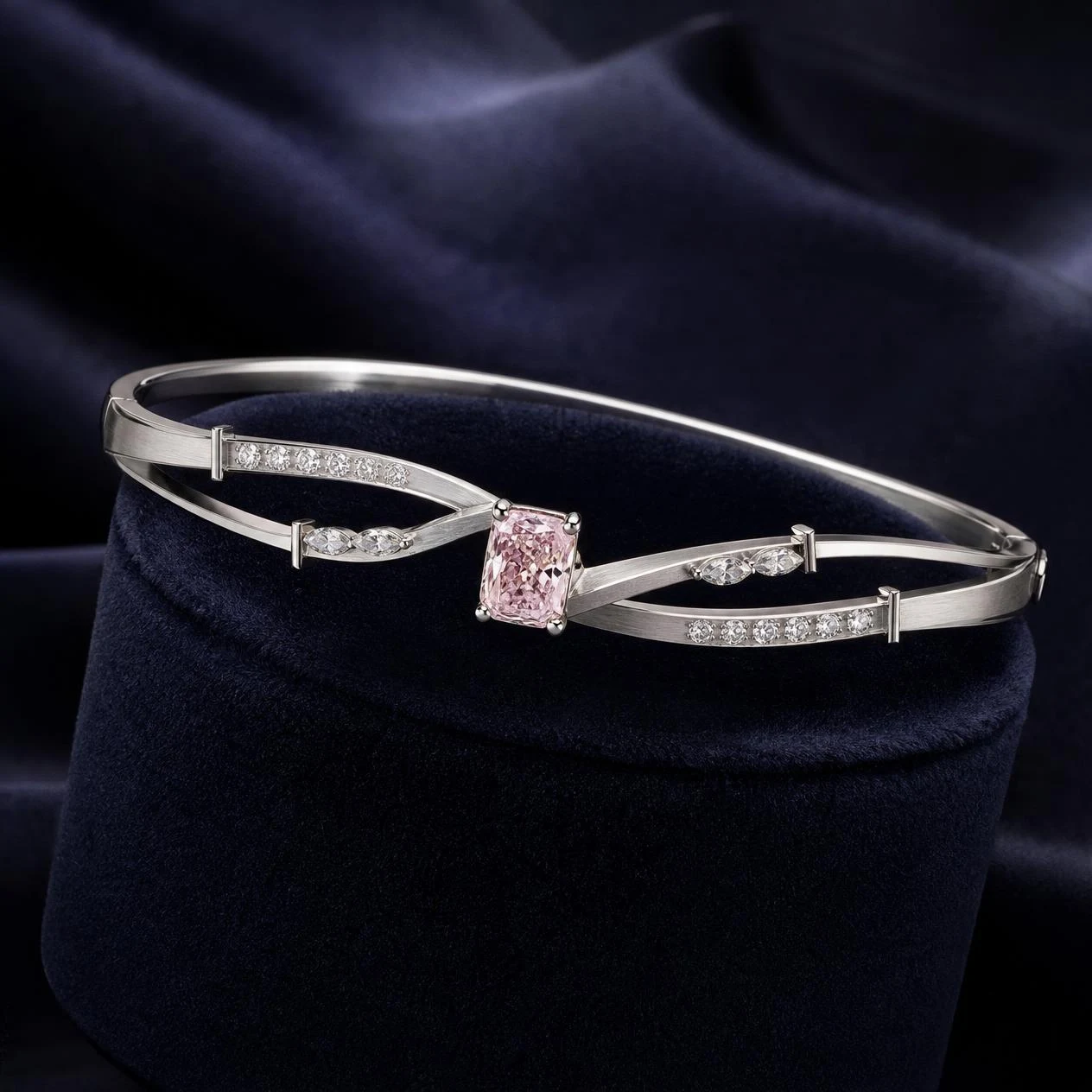 Rosa Lieve, 1.27 ct tw radiant lab grown diamond bracelet in 14K white gold (front view)