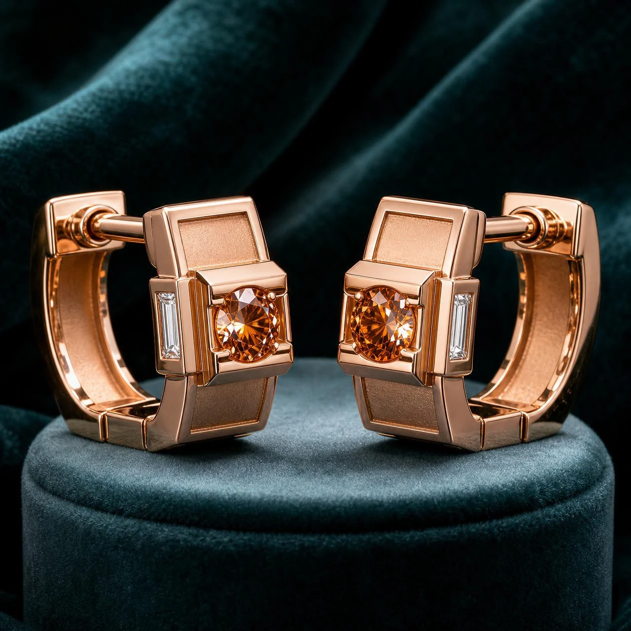 Guardiano Saldo, 1.8 ct tw round lab grown diamond men’s earrings in rose gold (front view)
