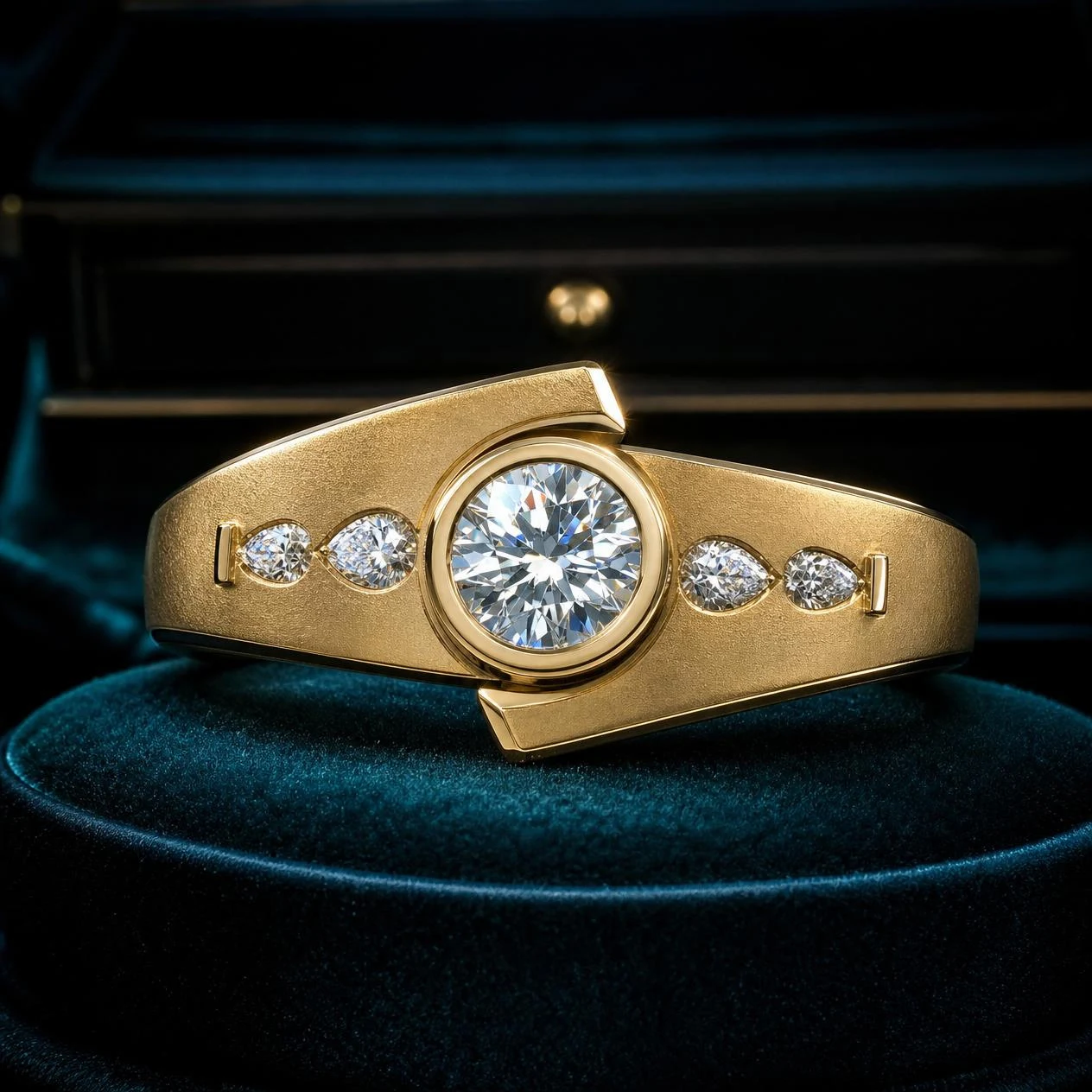 Principe Indomito, 0.75 ct tw round lab grown diamond men’s ring in 14K yellow gold (front view)