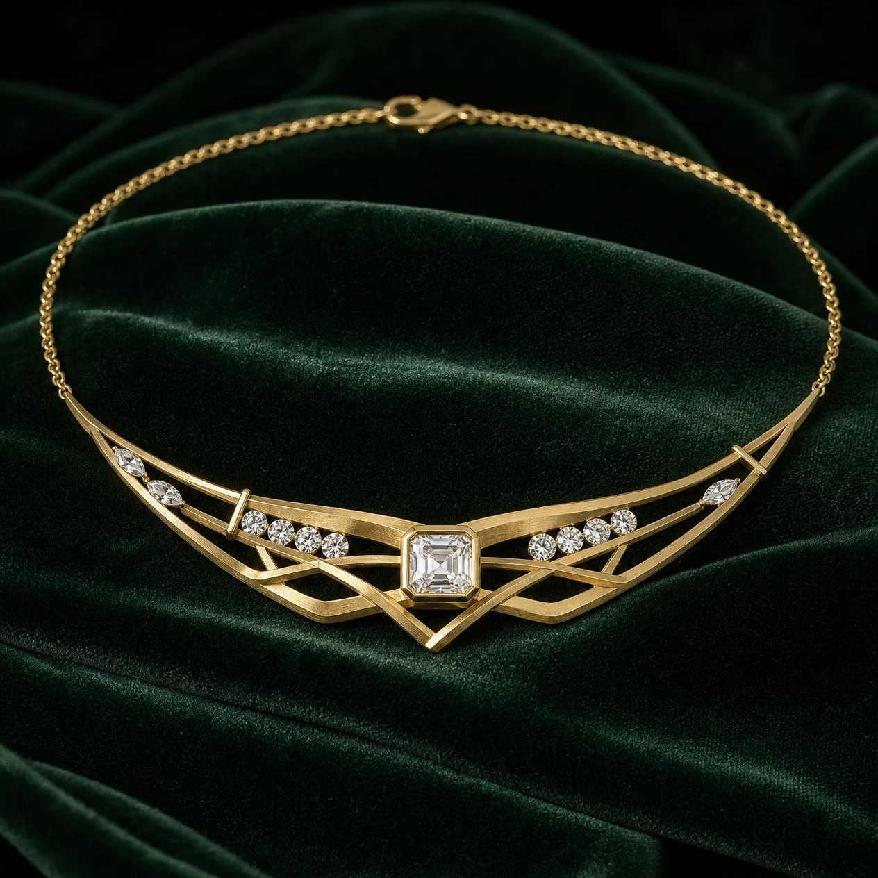 Vento Preziosa, 1.64 ct tw asscher lab grown diamond necklace in 14K yellow gold (front view)