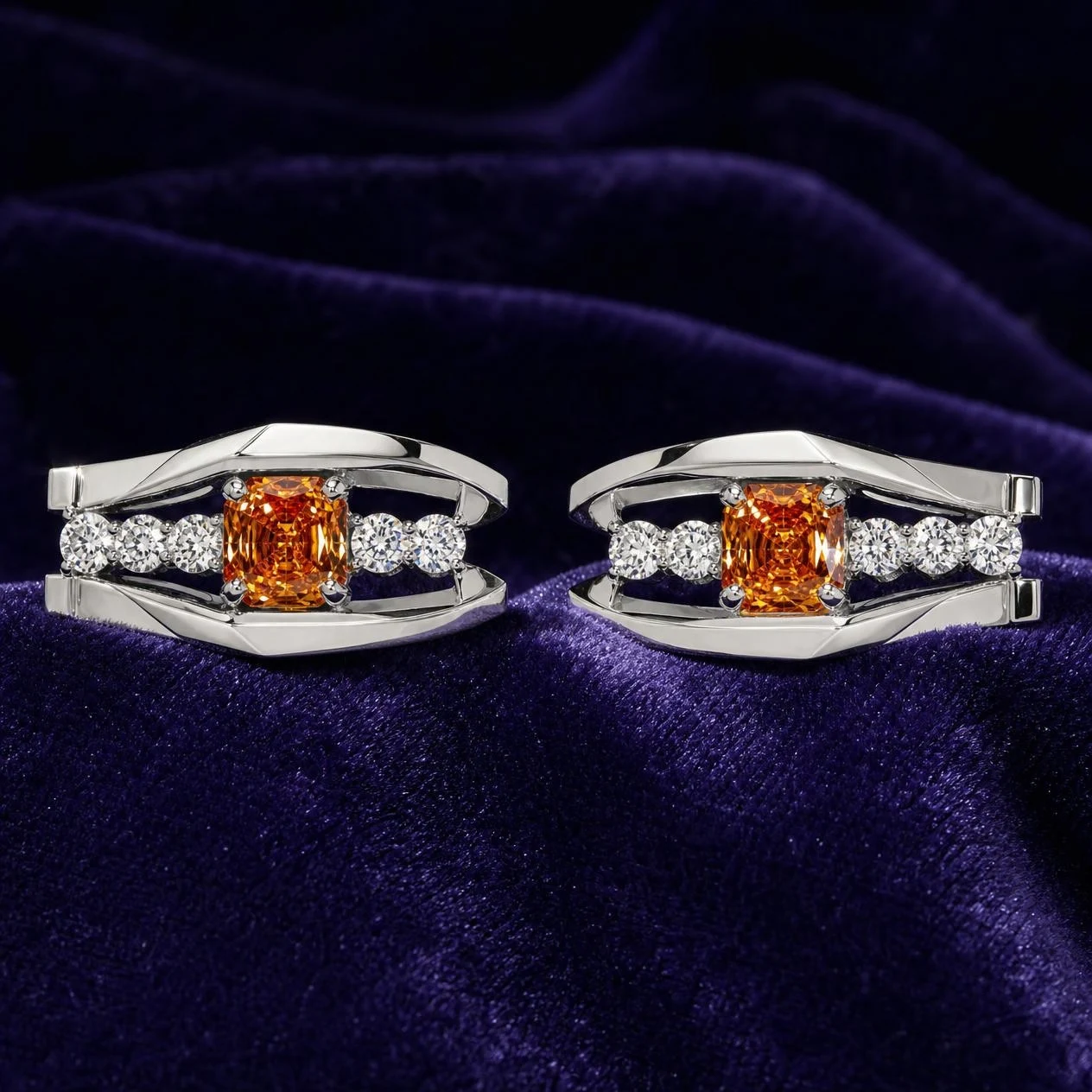 Cumbre del Otoño, 1.54 ct tw radiant lab grown diamond earrings in 14K white gold (front view)