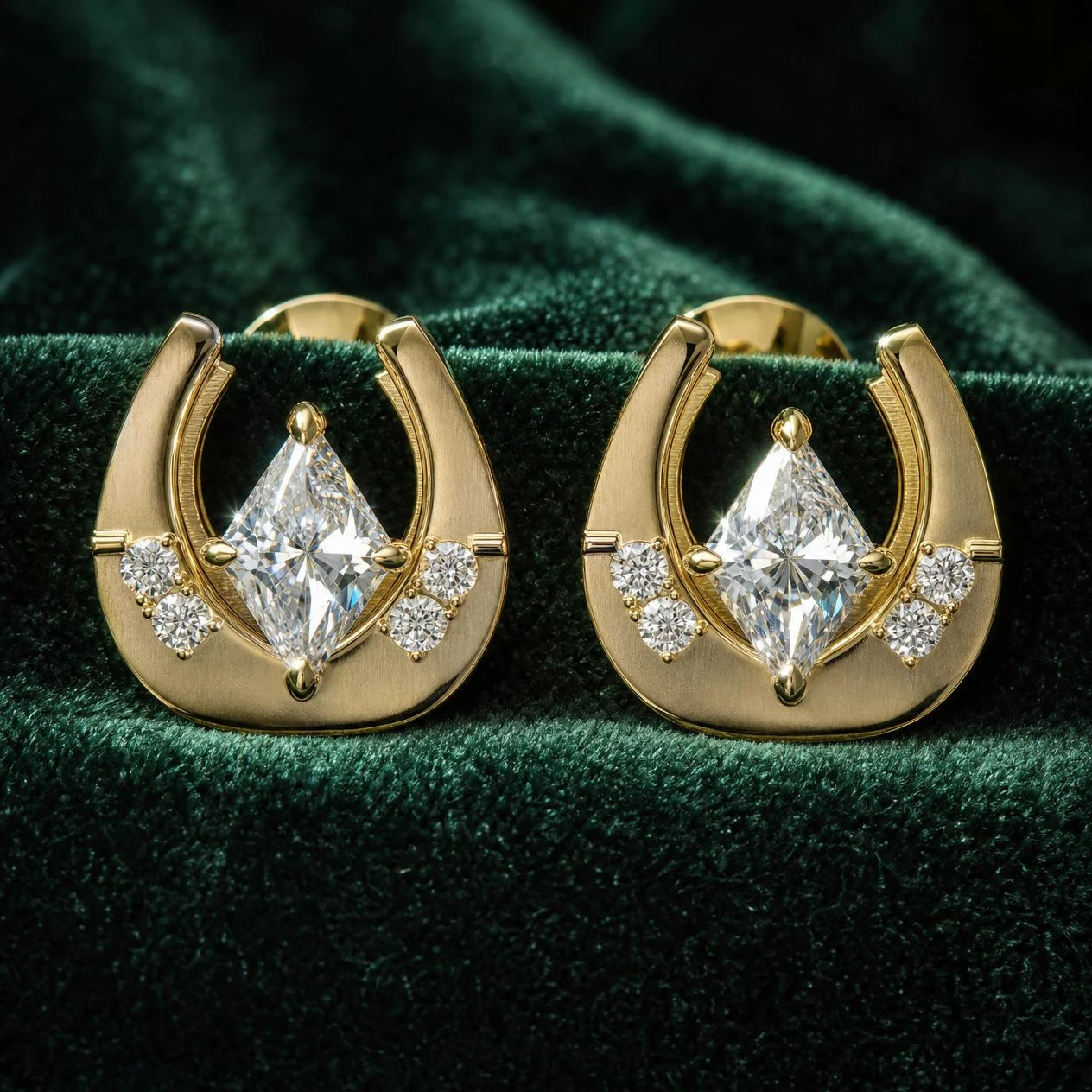 Fiamma di Rugiada, 1.52 ct tw kite lab grown diamond earrings in 14K yellow gold (front view)