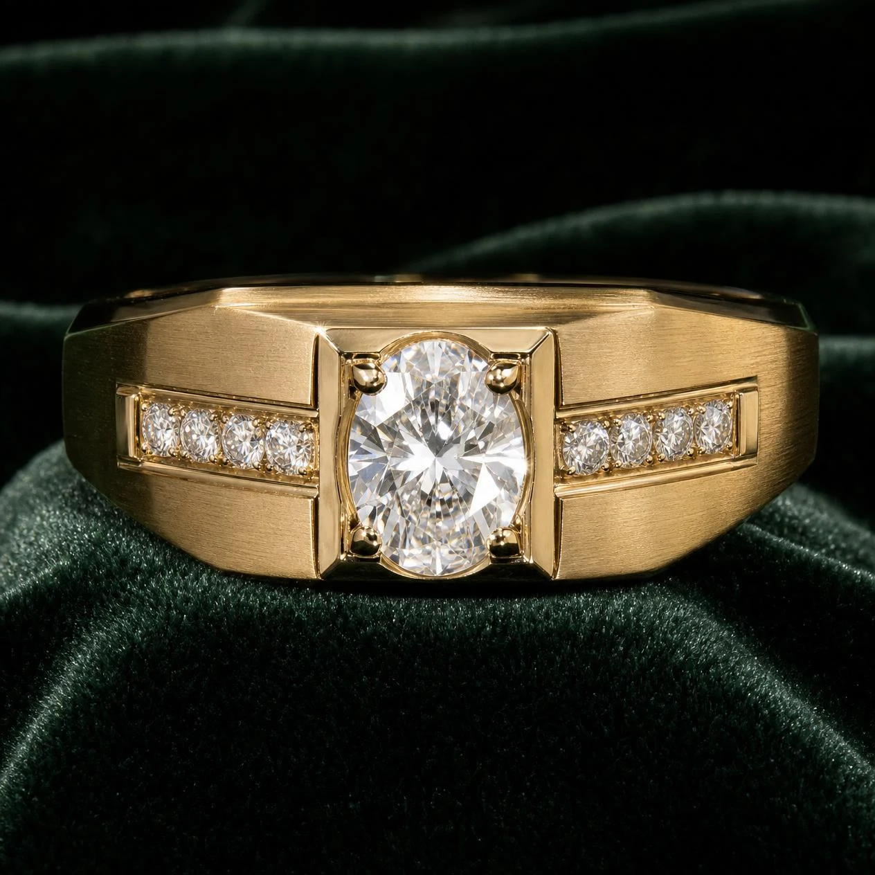 Granito di Genova, 1.16 ct tw oval lab grown diamond men’s ring in 14K yellow gold (front view)