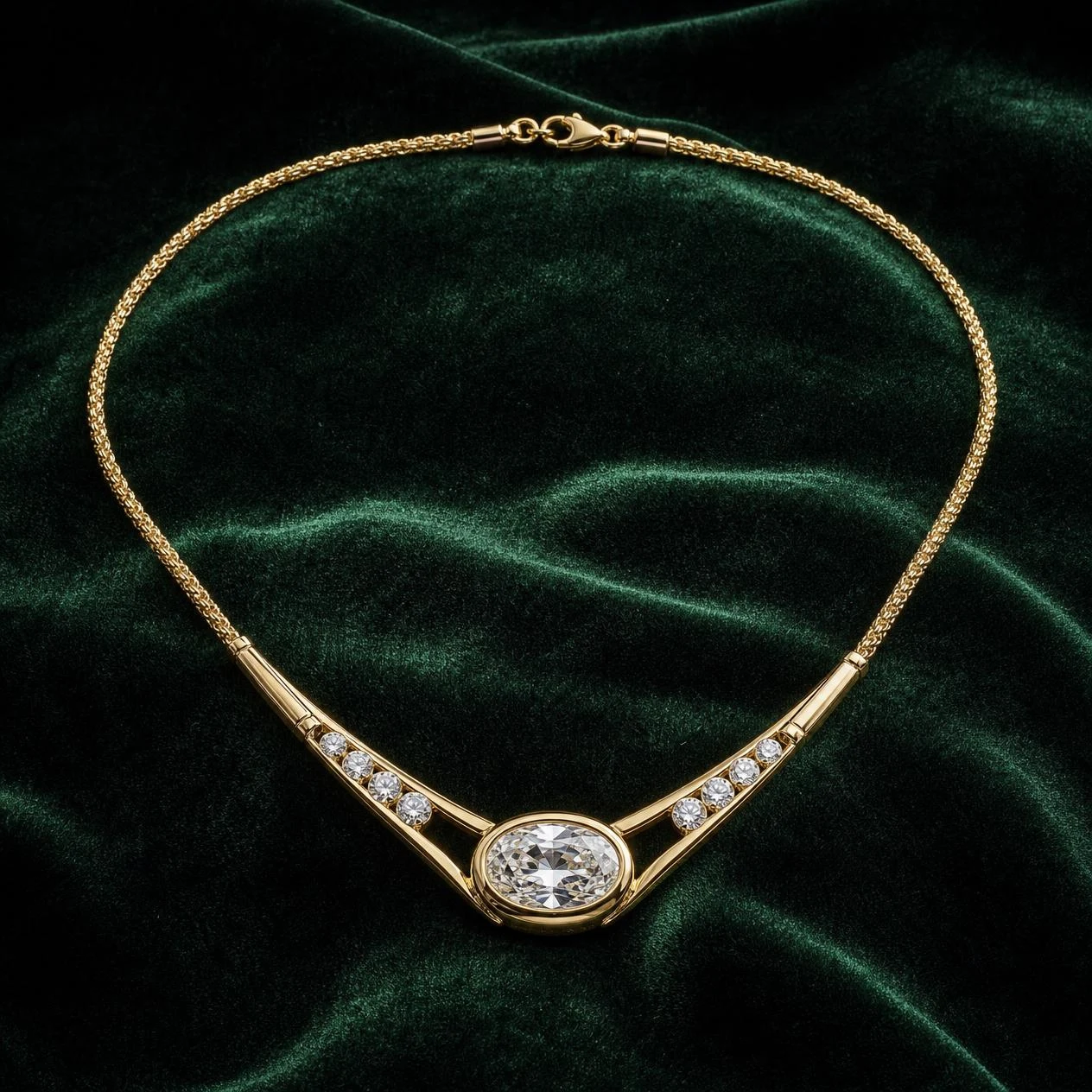 Vela Radiosa, 1.32 ct tw oval lab grown diamond necklace in 14K yellow gold (front view)