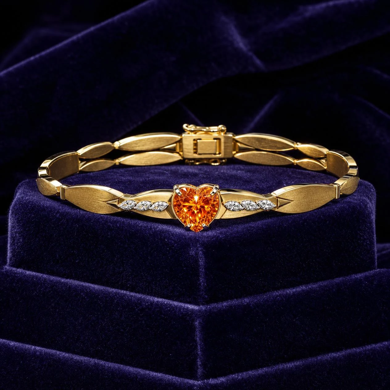 Vela d'Autunno, 1.4 ct tw heart lab grown diamond bracelet in 14K yellow gold (front view)