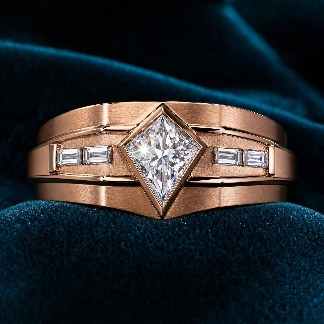 Falco d'Ebano, 1.1 ct tw kite lab grown diamond men’s ring in rose gold (front view)