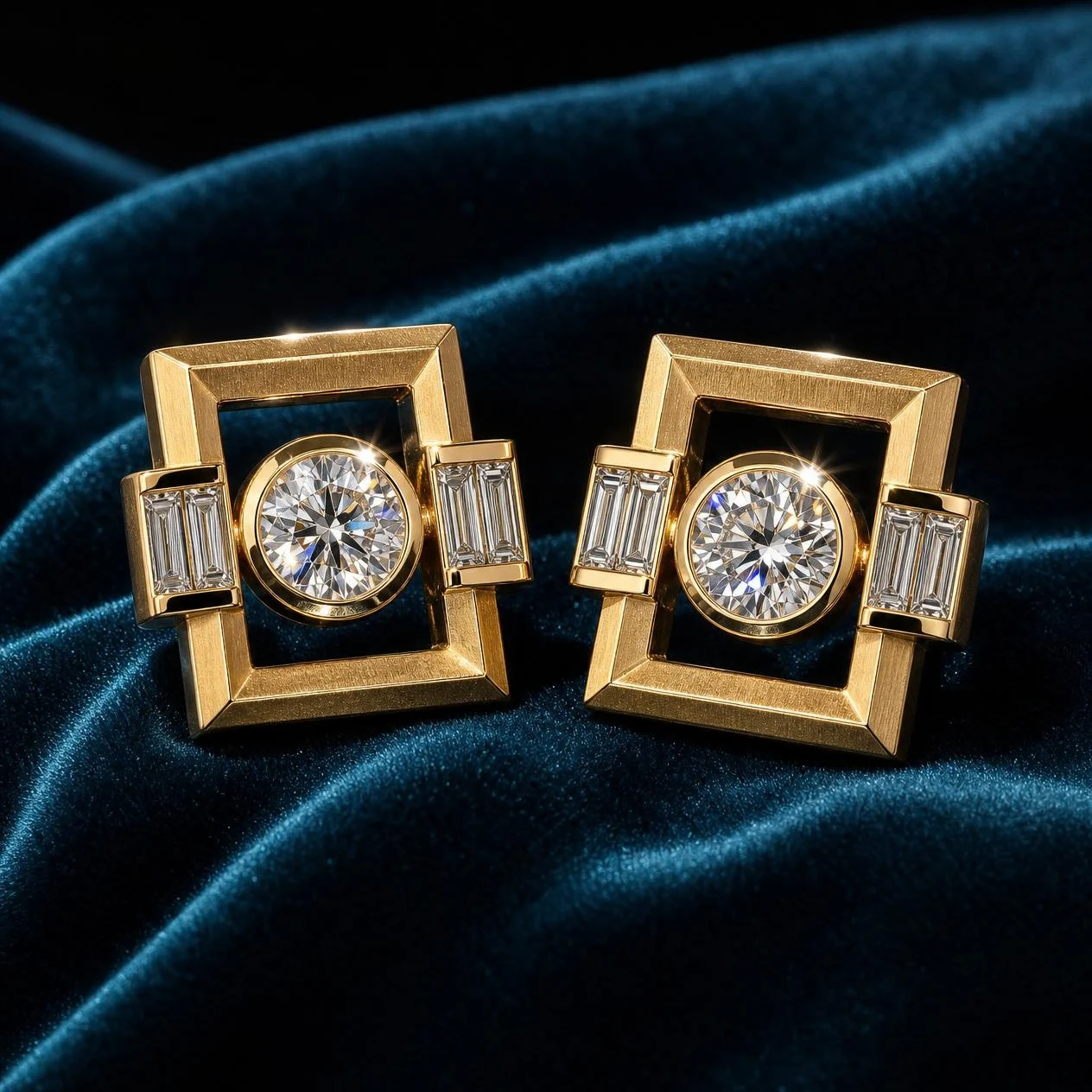 Clair Dorata, 1.92 ct tw round lab grown diamond earrings in 14K yellow gold (front view)