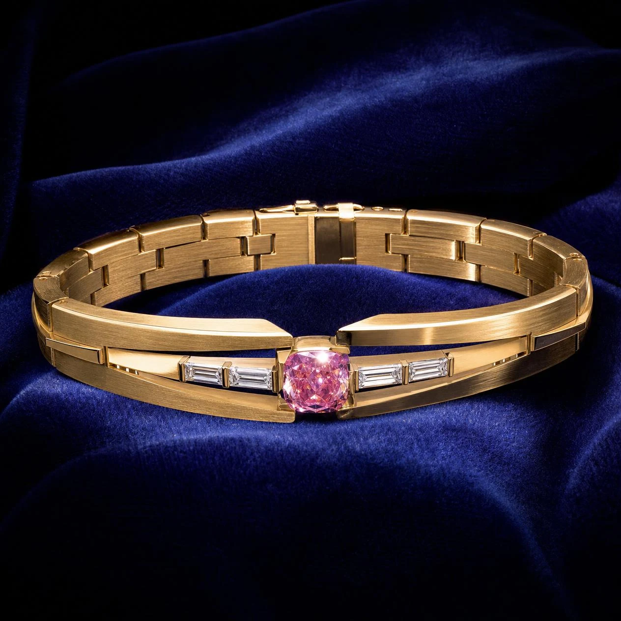 Centurione di Roma, 1.15 ct tw radiant lab grown diamond men’s bracelet in 14K yellow gold (front view)