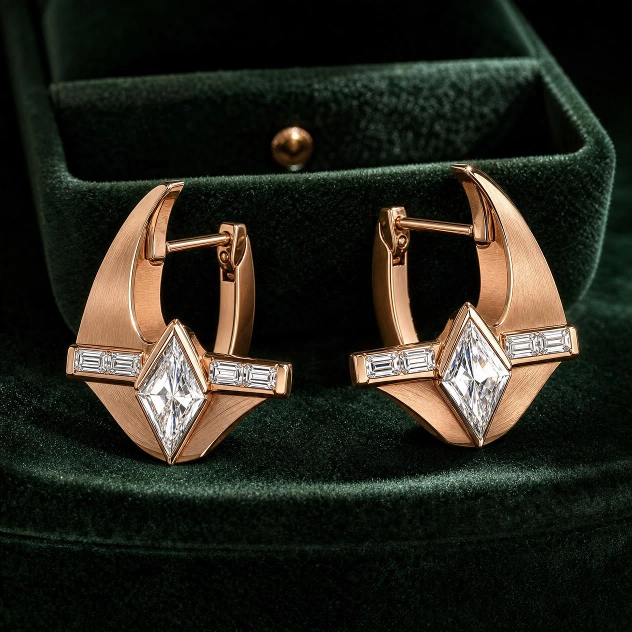 Meridiano del Nord, 2.32 ct tw kite lab grown diamond men’s earrings in rose gold (front view)