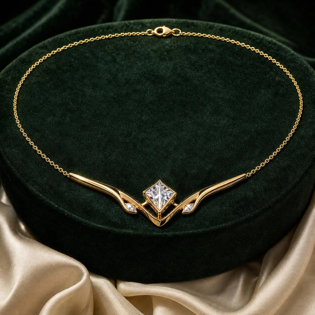 Dolce Éternelle, 0.92 ct tw kite lab grown diamond necklace in 14K yellow gold (front view)