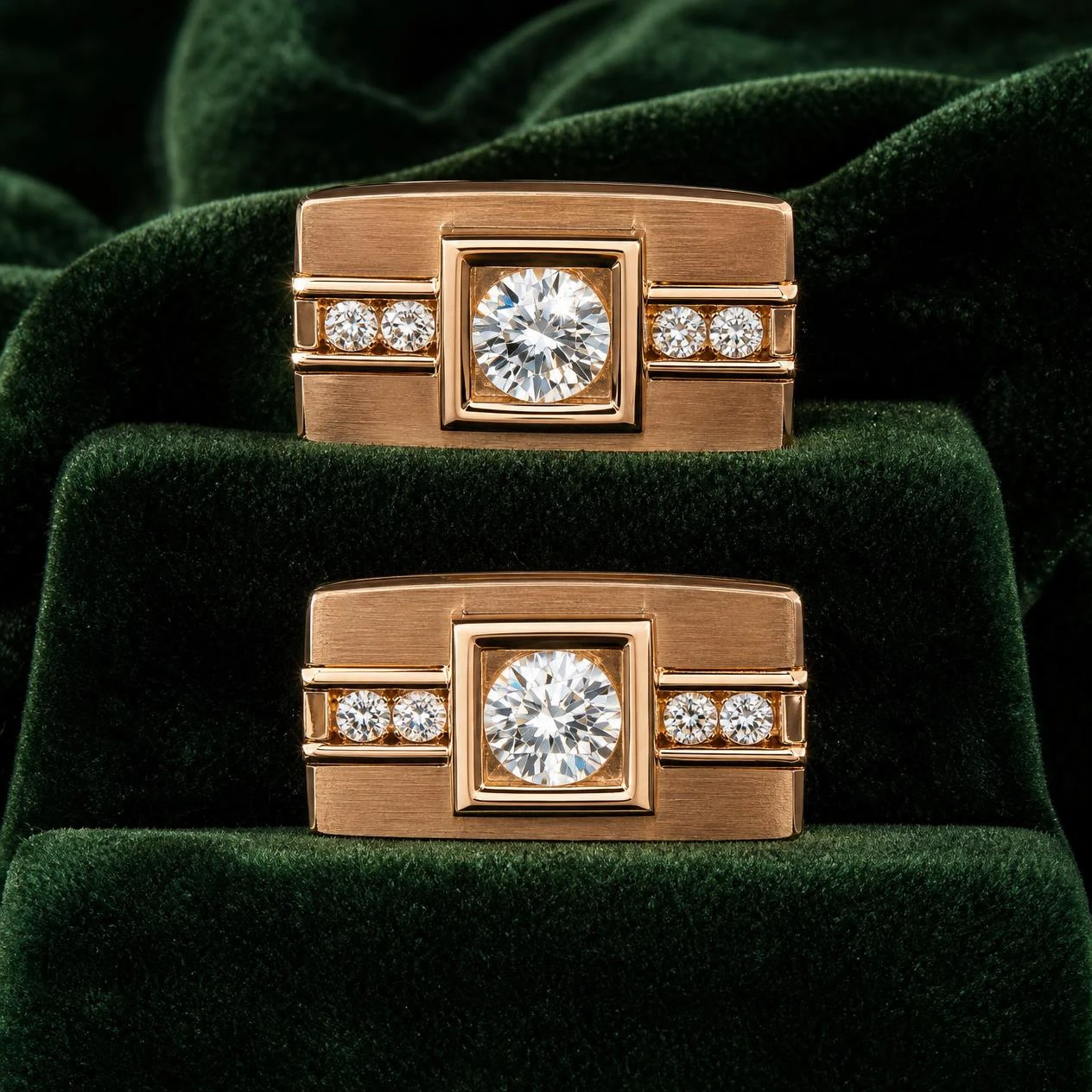 Console di Ferro, 2.52 ct tw round lab grown diamond men’s earrings in rose gold (front view)