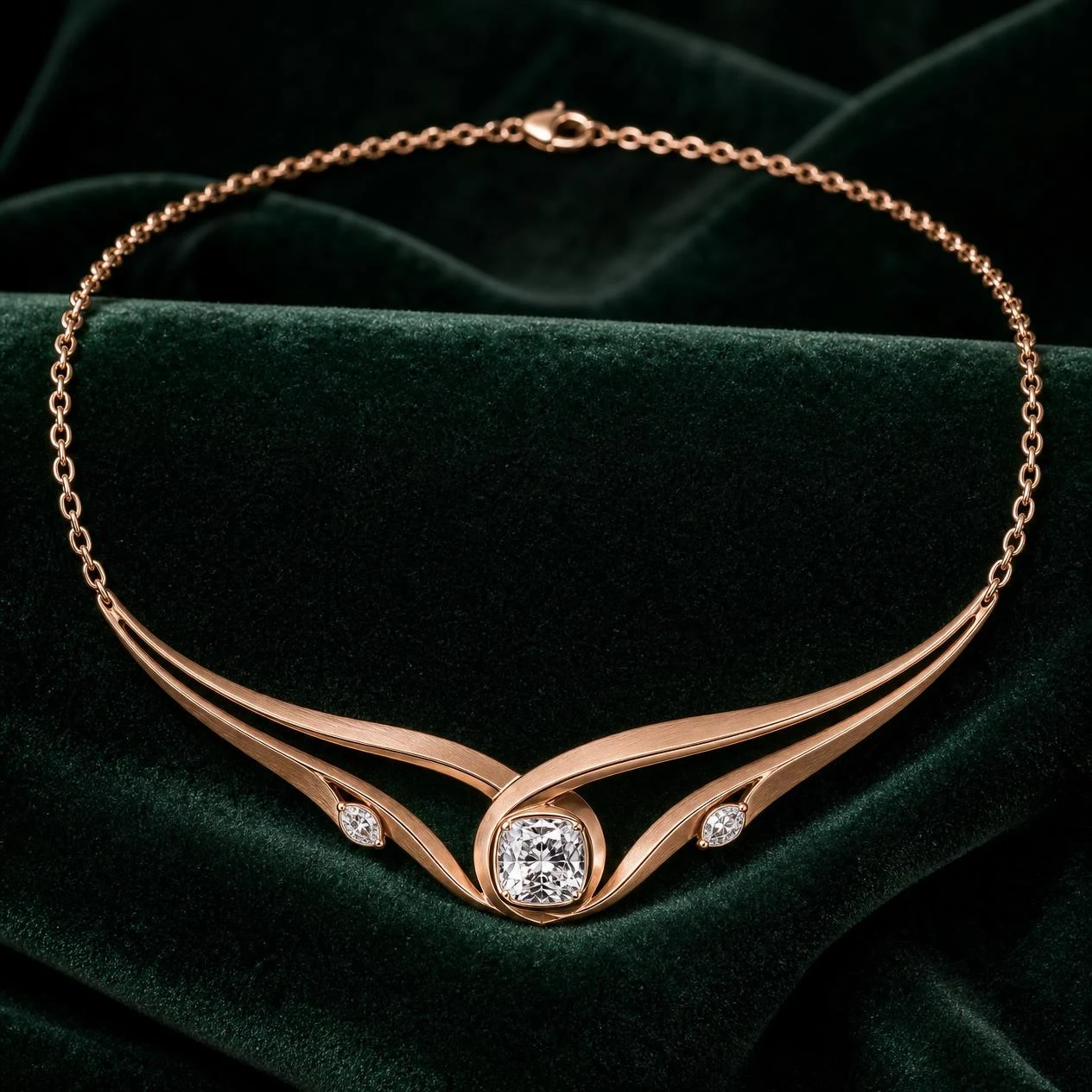 Celeste Preziosa, 1.05 ct tw cushion lab grown diamond necklace in rose gold (front view)