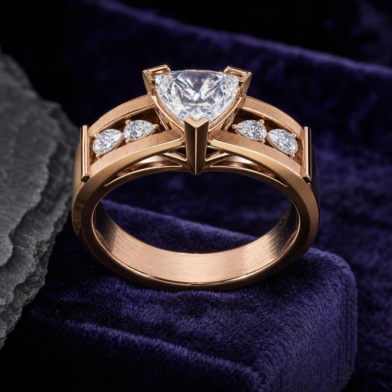 Legionario del Nord, 1.1 ct tw trillion lab grown diamond men’s ring in rose gold (front view)