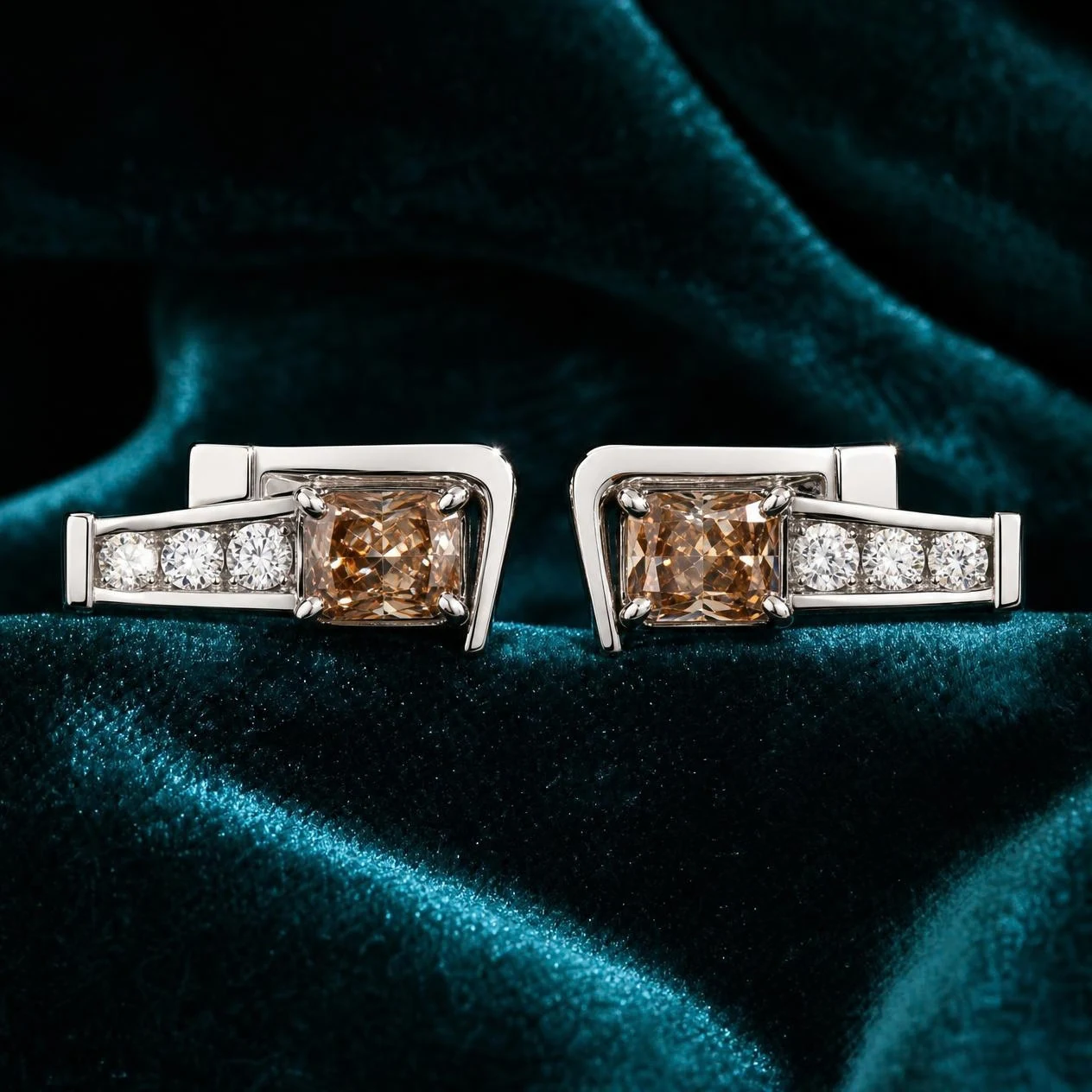 Huella Sonora, 1.51 ct tw radiant lab grown diamond earrings in 14K white gold (front view)