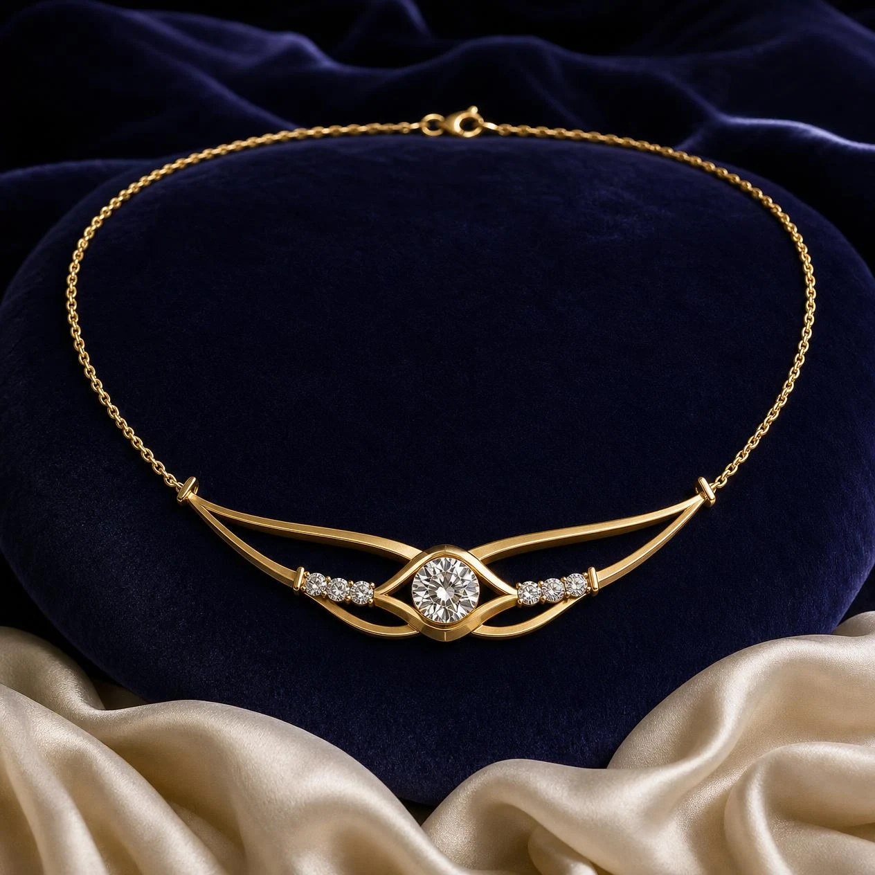 Ciel di Primavera, 1.18 ct tw round lab grown diamond necklace in 14K yellow gold (front view)