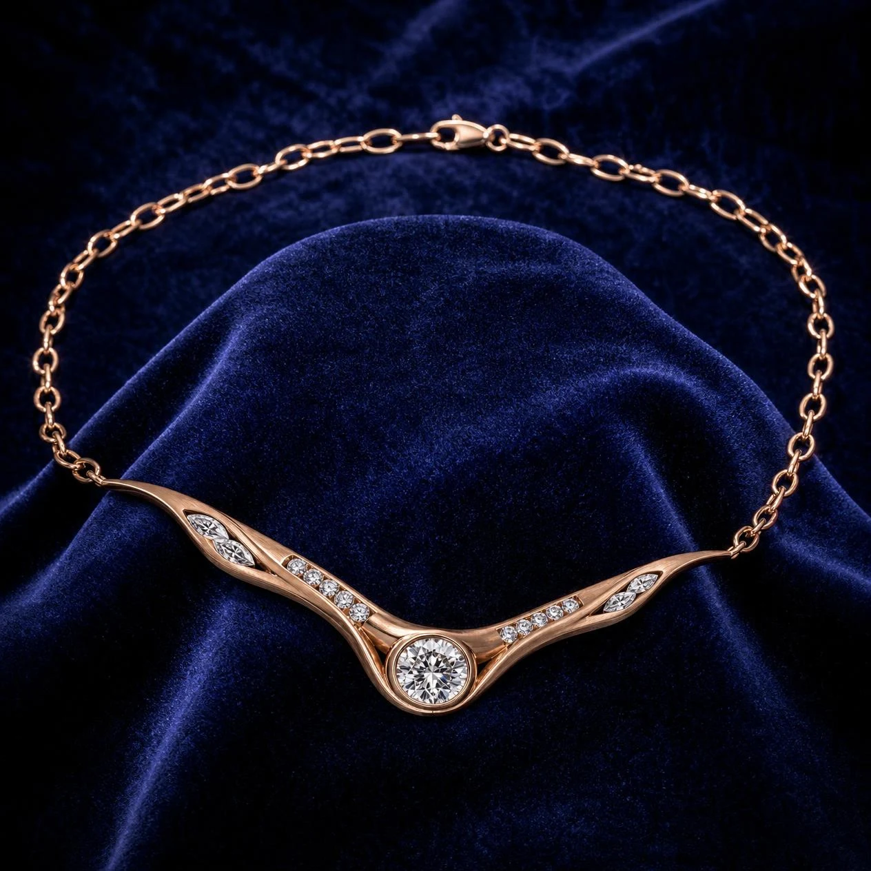 Isola Voilée, 1.58 ct tw round lab grown diamond necklace in rose gold (front view)
