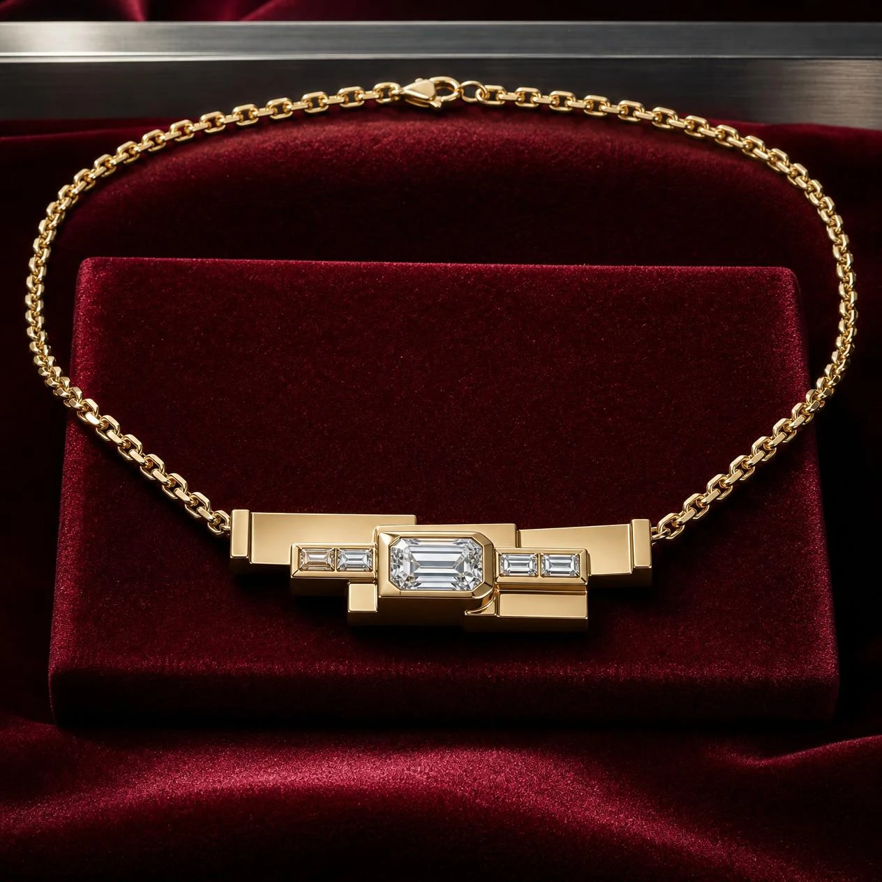 Marmo Vigile, 1.06 ct tw emerald lab grown diamond men’s necklace in 14K yellow gold (front view)