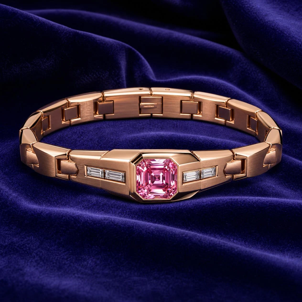 Titano Nobile, 1.36 ct tw asscher lab grown diamond men’s bracelet in rose gold (front view)