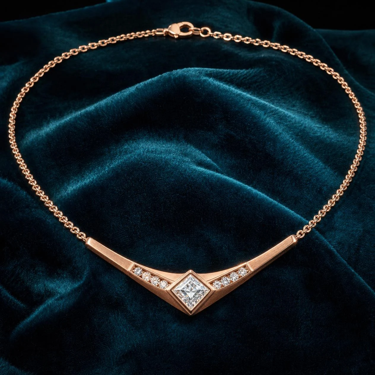 Galassia di Perla, 1.29 ct tw kite lab grown diamond necklace in rose gold (front view)