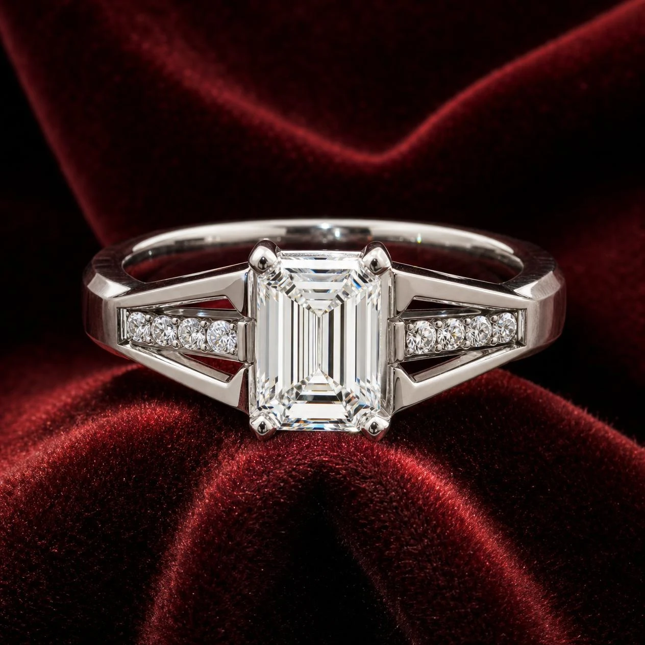 Zenit d'Occidente, 1.29 ct tw emerald lab grown diamond men’s ring in 14K white gold (front view)