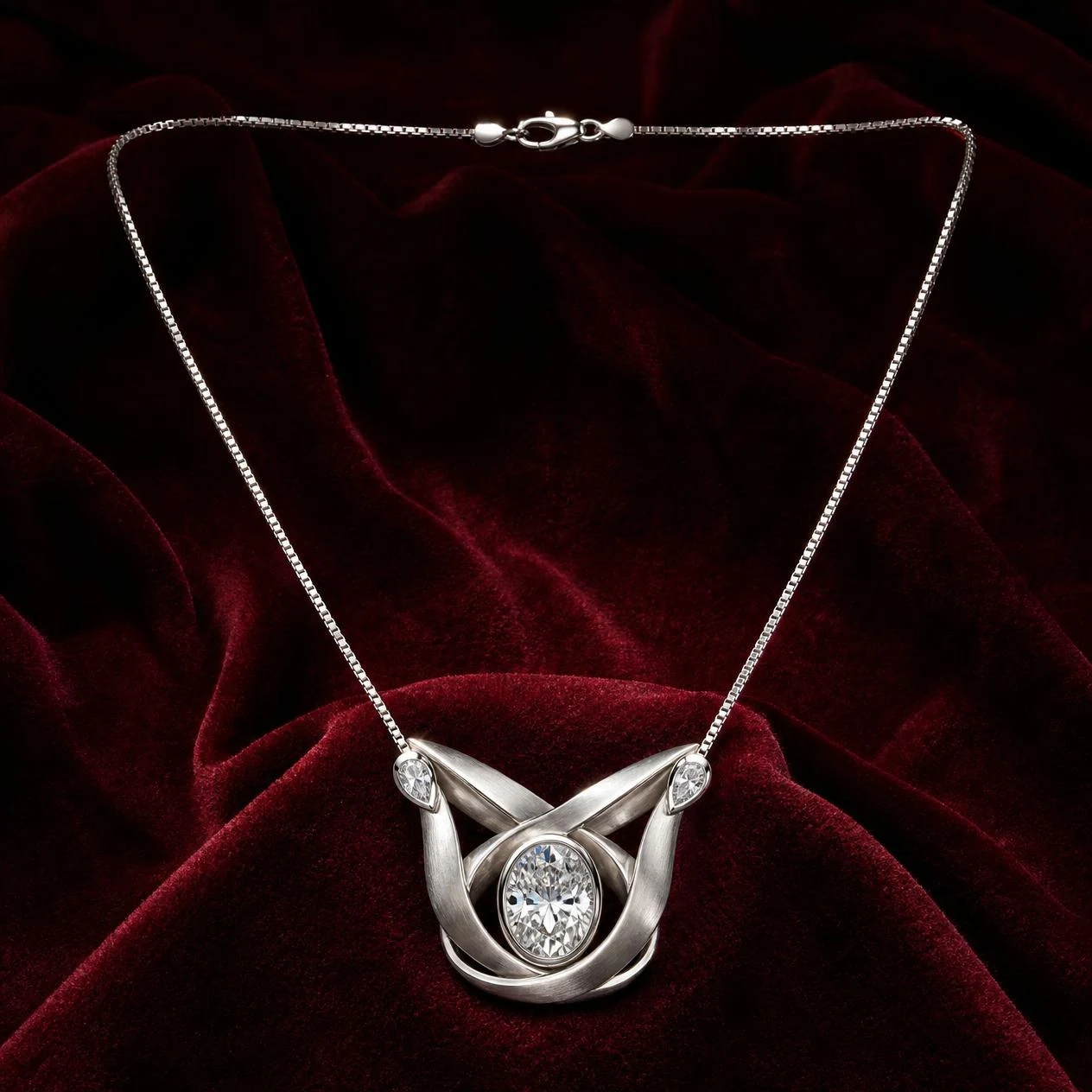 Lumière Brillante, 1.3 ct tw oval lab grown diamond necklace in 14K white gold (front view)