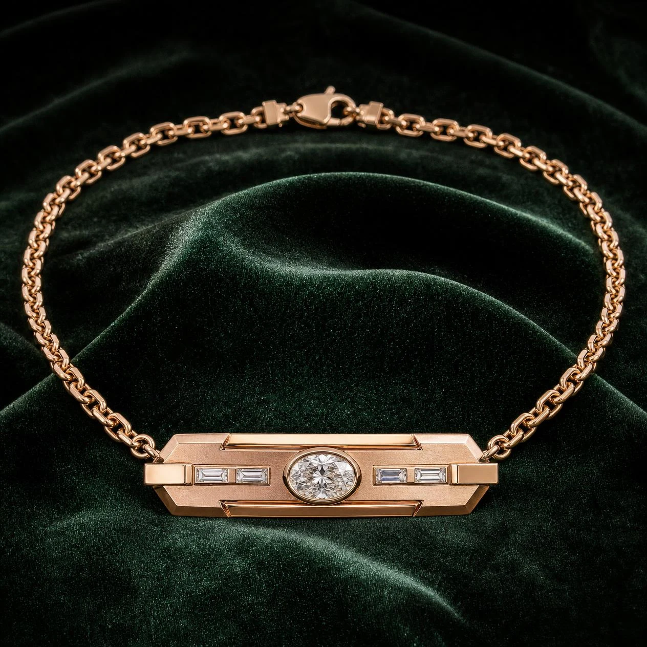 Bronzo del Sud, 1.31 ct tw oval lab grown diamond men’s necklace in rose gold (front view)