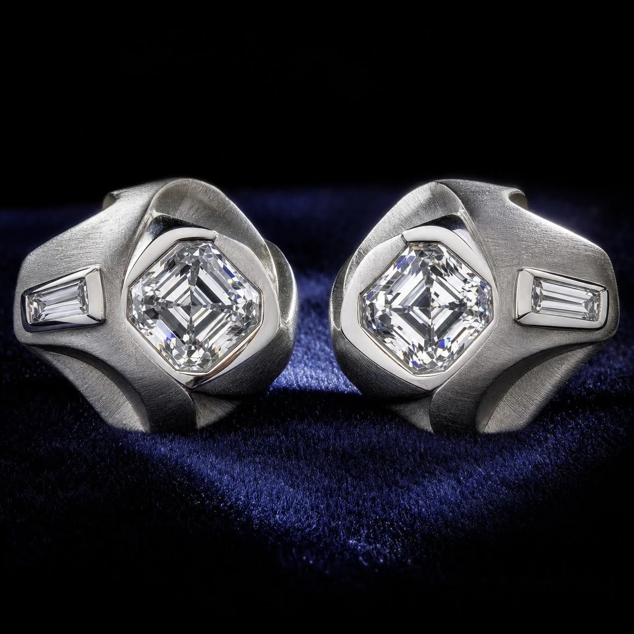 Miel d'Ivoire, 1.16 ct tw asscher lab grown diamond earrings in 14K white gold (front view)