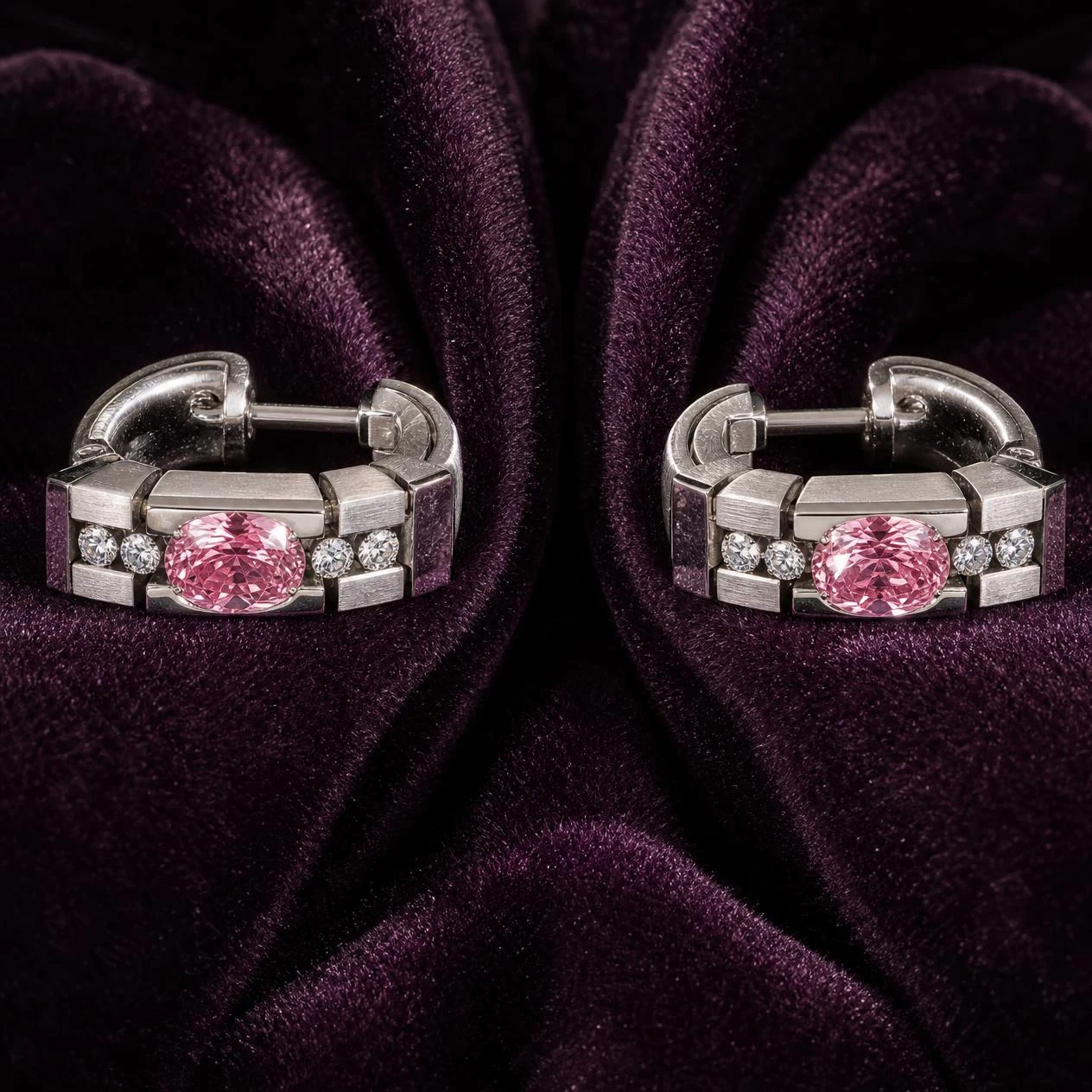 Platino di Notte, 1.94 ct tw oval lab grown diamond men’s earrings in 14K white gold (front view)