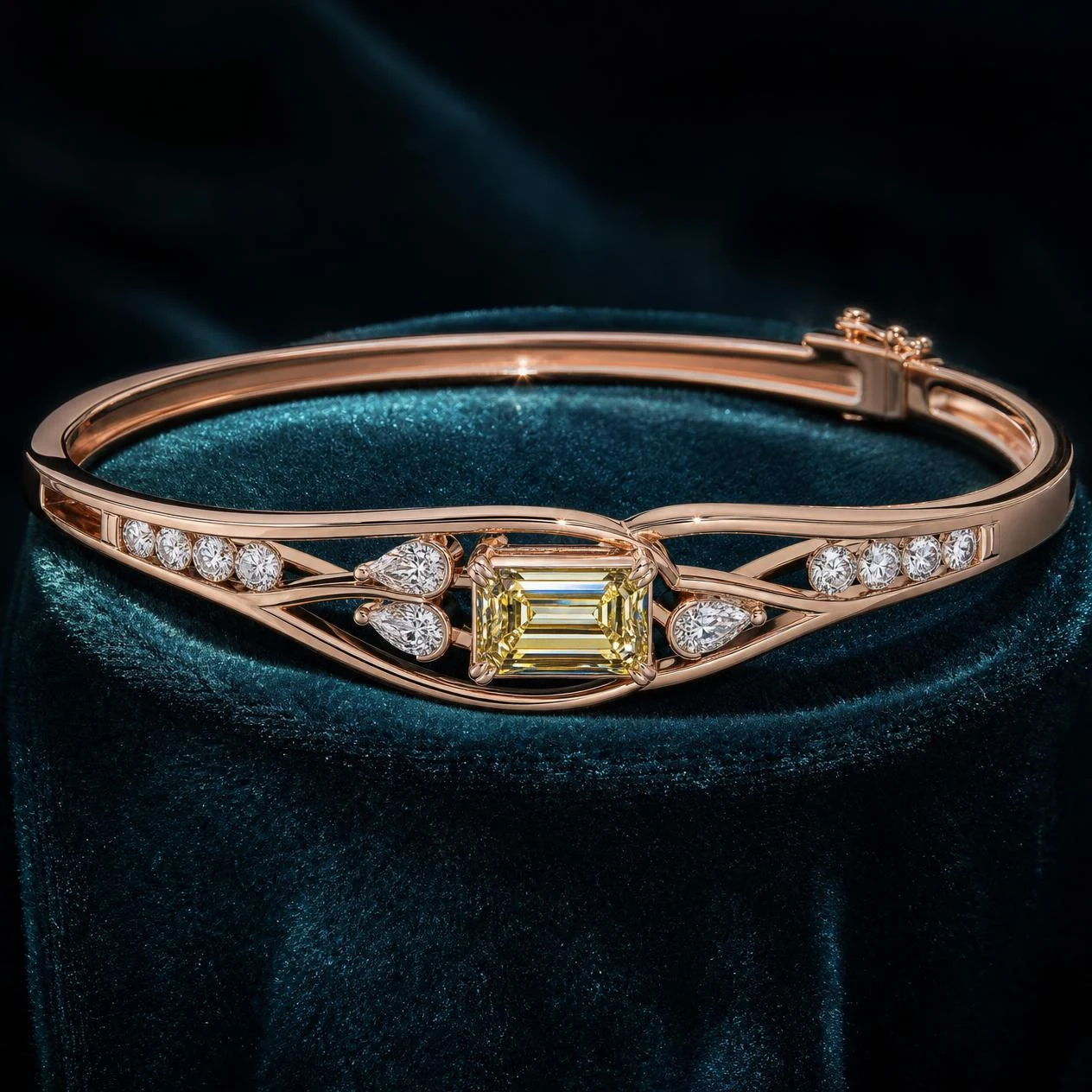 Clair Eletta, 1.11 ct tw emerald lab grown diamond bracelet in rose gold (front view)